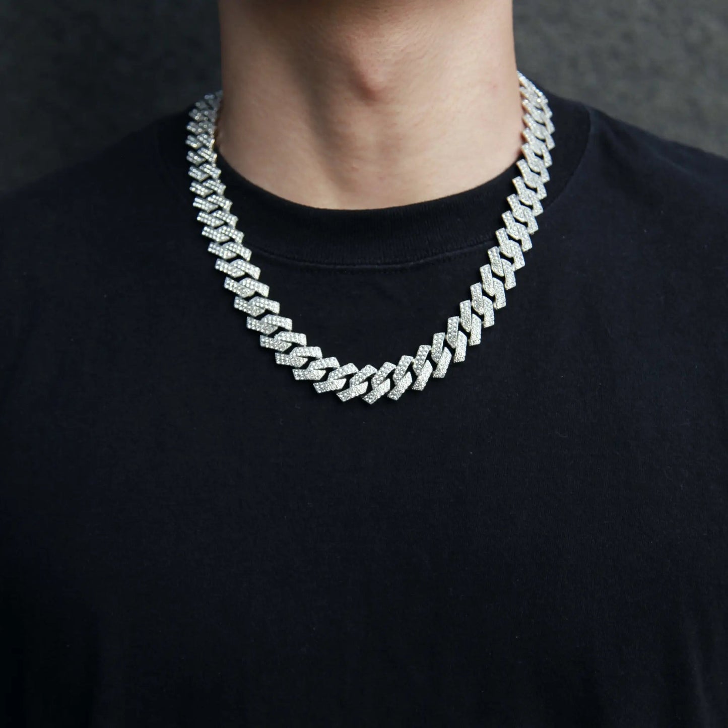 シルバー Iced Out プロング チェーン ネックレス
