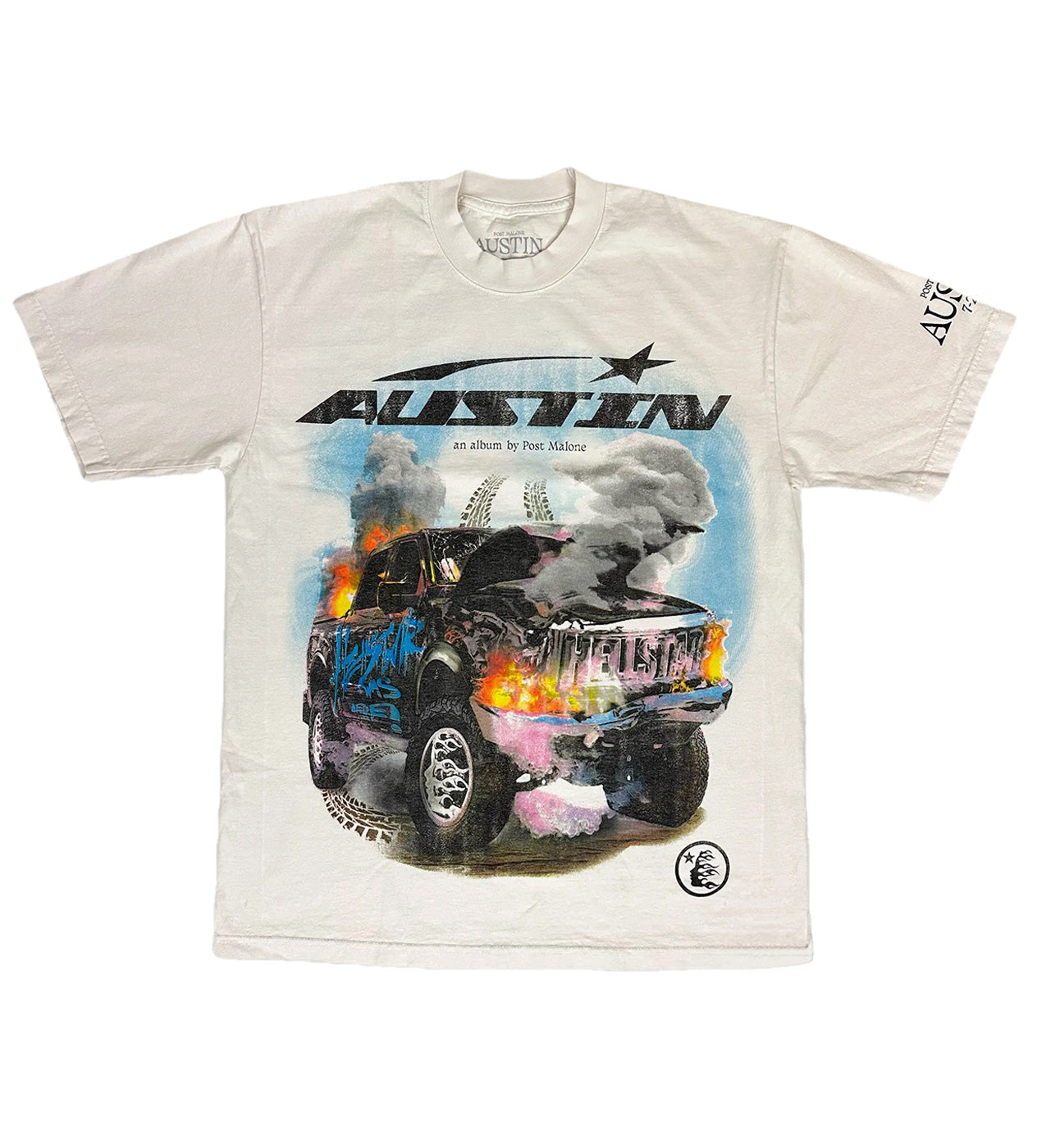 HELLSTAR STUDIOS POST MALONE AUSTIN ALBUM CREAM Tシャツ